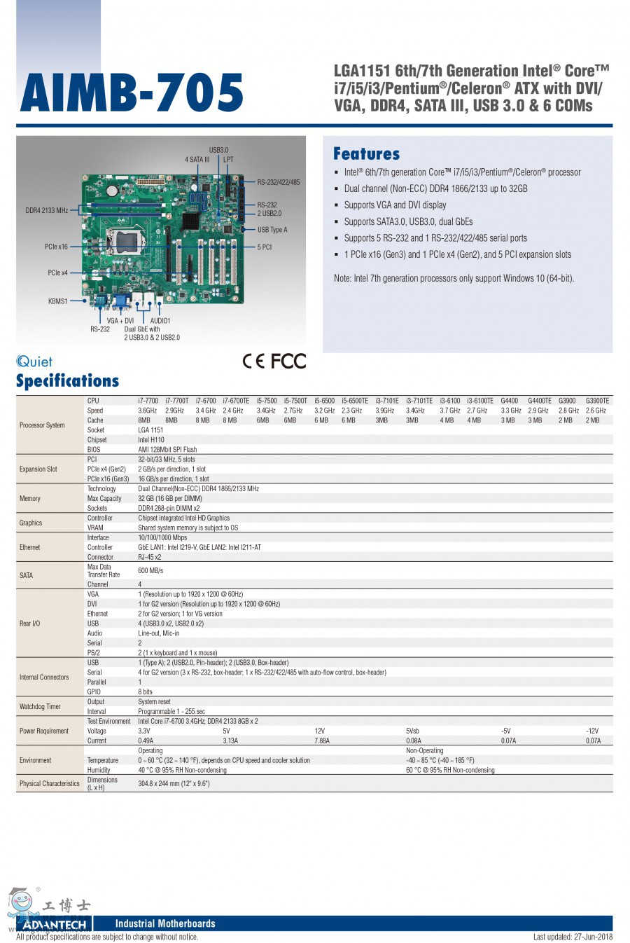 Advantech материнская плата мастер AIMB-7052